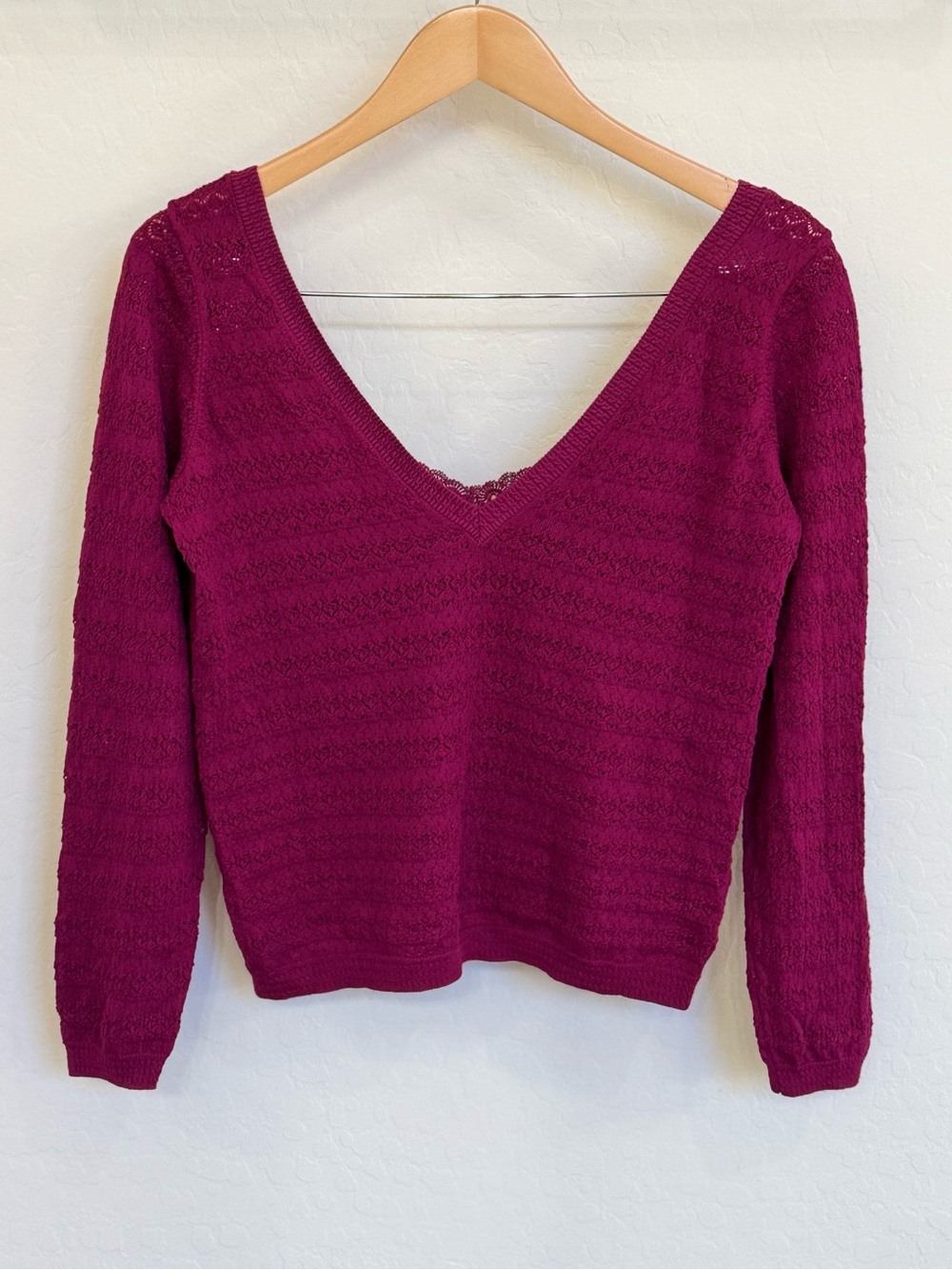 Sézane Gretha Jumper Plum Purple V-Neck Lace Knit Sweater Sz S Italy